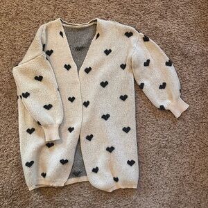 Heart Patterned Cream Cardigan